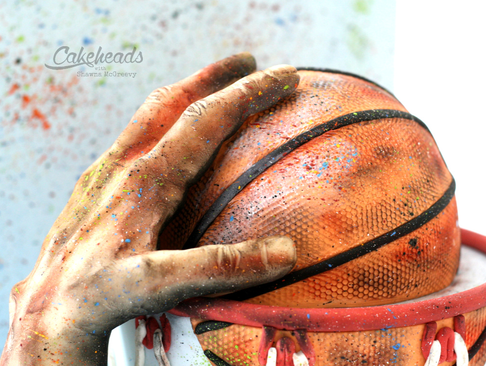 basketball cake hand close