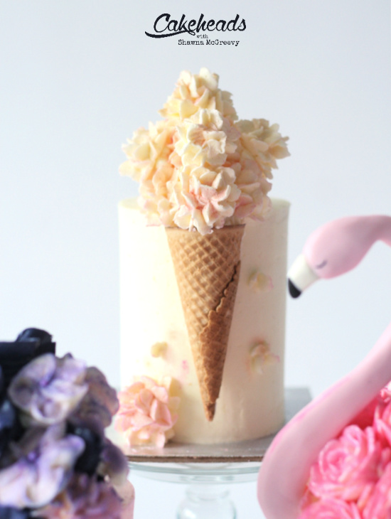 hydrangea ice cream cone cake