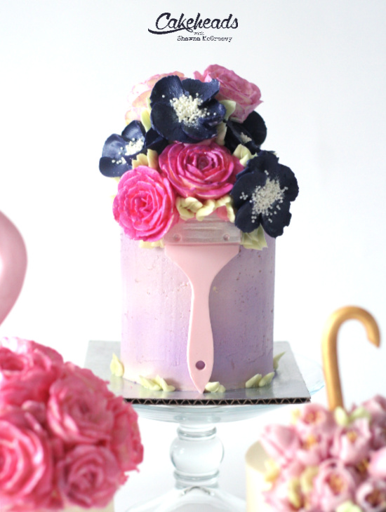 paint brush flowers cake