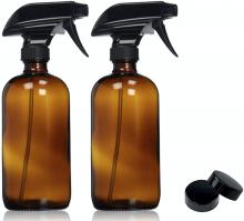 Empty Amber Glass Spray Bottles with Labels (2 Pack) - 16oz