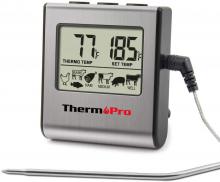 ThermoPro TP-16 Digital Cooking Thermometer with Stainless Steel Temperature Probe, Large LCD Display, Standard, Silver